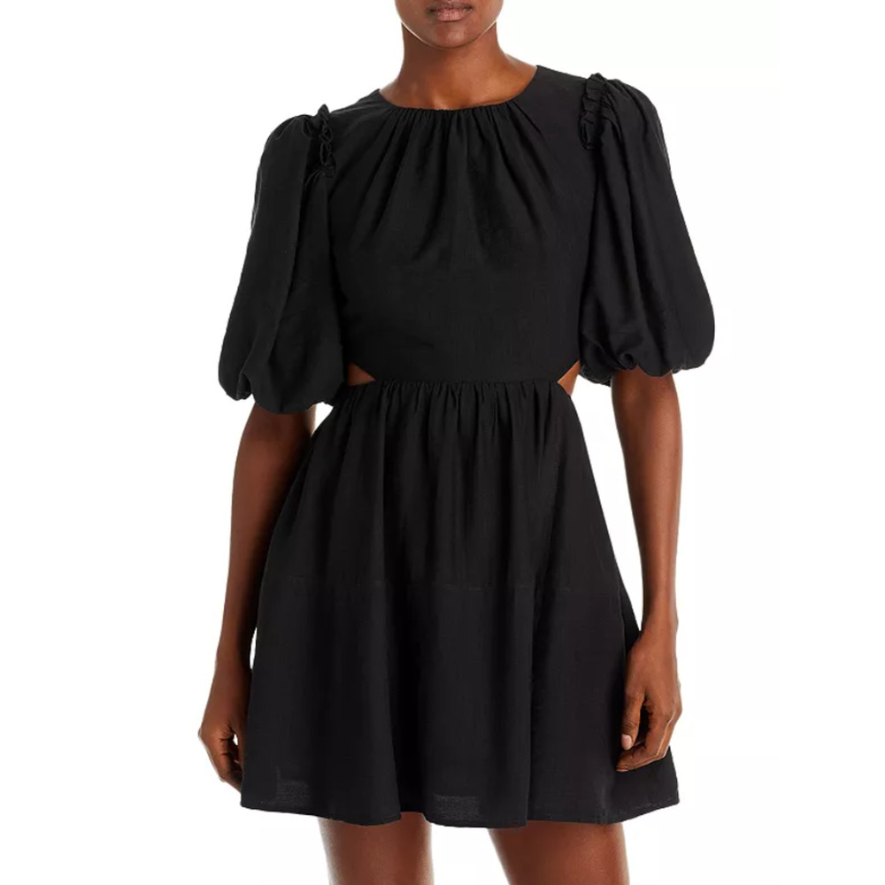 Moon River Open Back Puff Sleeve Mini Dress Black Size M